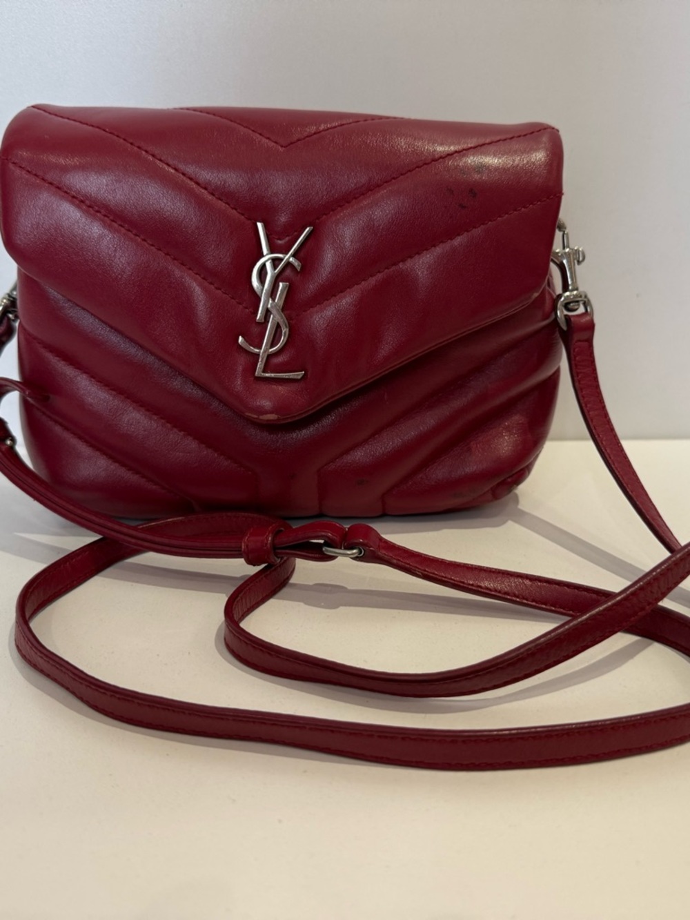 Saint Laurent Burgundy Quilted Leather Crossbody with Silver YSL Logo